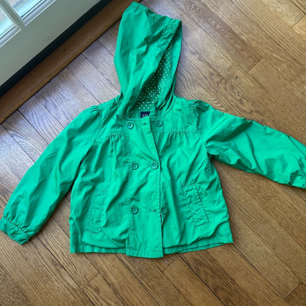 Gap kids bright green rain coat sz 5 great condition